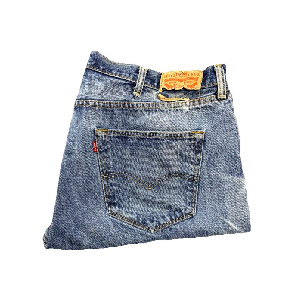 Levis 501 Original Fit Mens Jeans 42x36 Medium Wash Button Fly Distressed